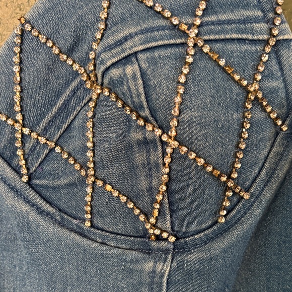Denim rhinestone Spaghetti Strap Western Jumpsuit with Beaded Detail 😍 - Picture 5 of 11